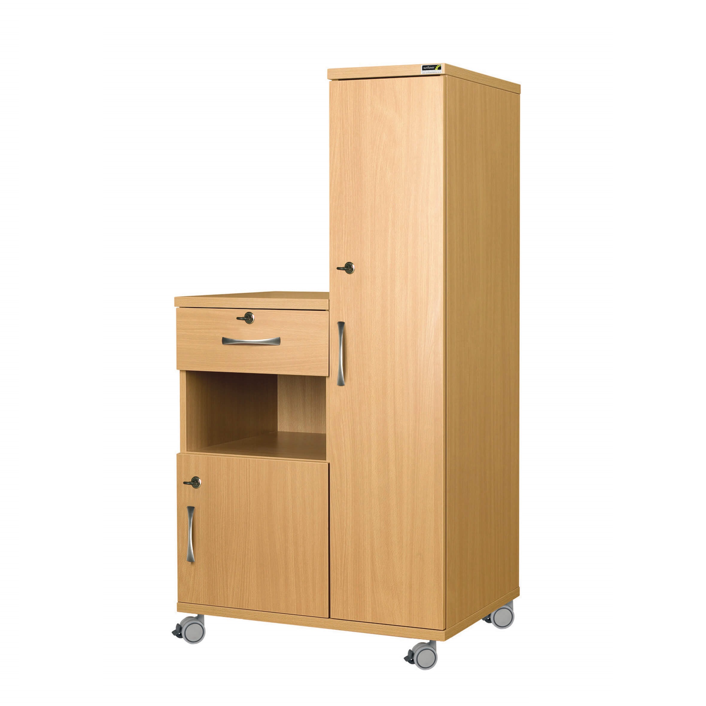 Right Hand Bedside Cabinet Combination Unit with Locks - Laminate Faced MDF Material [Sun-CBHBC5-LFMDF-LOCKS]