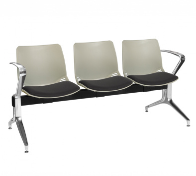 Neptune Visitor 3 Seat Module with 3 Black Intervene Material Upholstered Seat Pads [Sun-SEAT73/3/IV/BLACK]