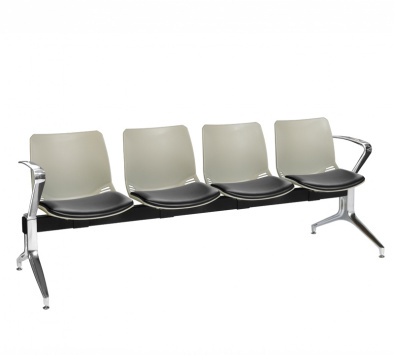 Neptune Visitor 4 Seat Module with 4 Black Vinyl Upholstered Seat Pads [Sun-SEAT74/4/VYL/BLACK]
