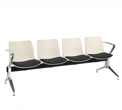 Neptune Visitor 4 Seat Module with 4 Black Intervene Material Upholstered Seat Pads [Sun-SEAT74/4/IV/BLACK]
