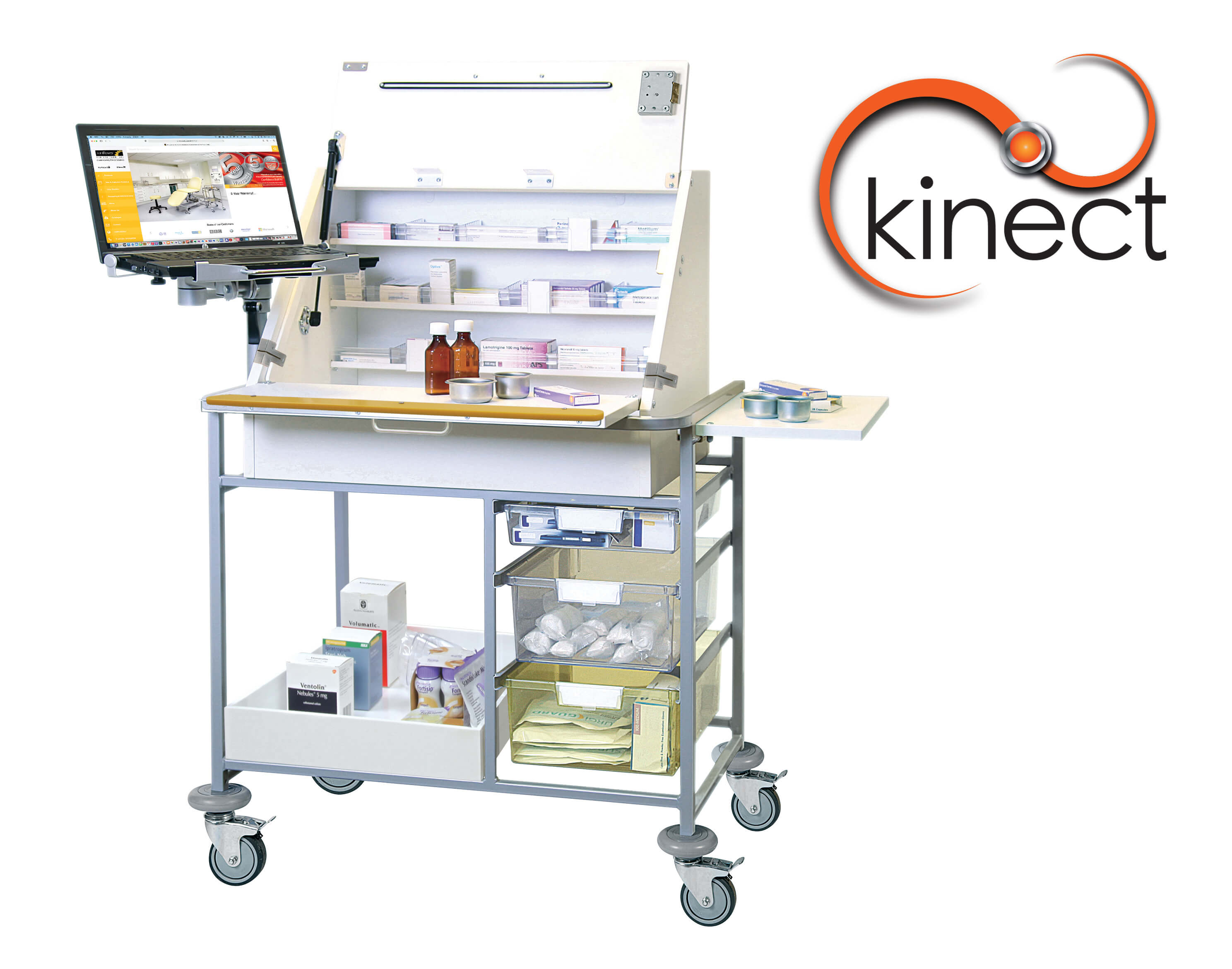 Kinect EPMA Station - Large Ward Drug Trolley with Storage Tray [Sun-KES11]