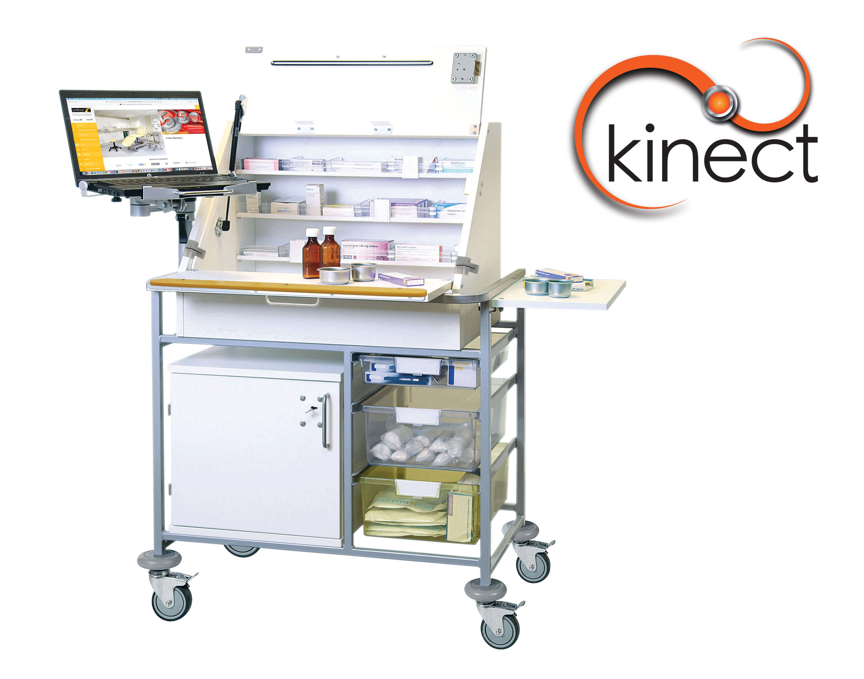 Kinect EPMA Station - Large Ward Drug Trolley with Storage Box [Sun-KES9]