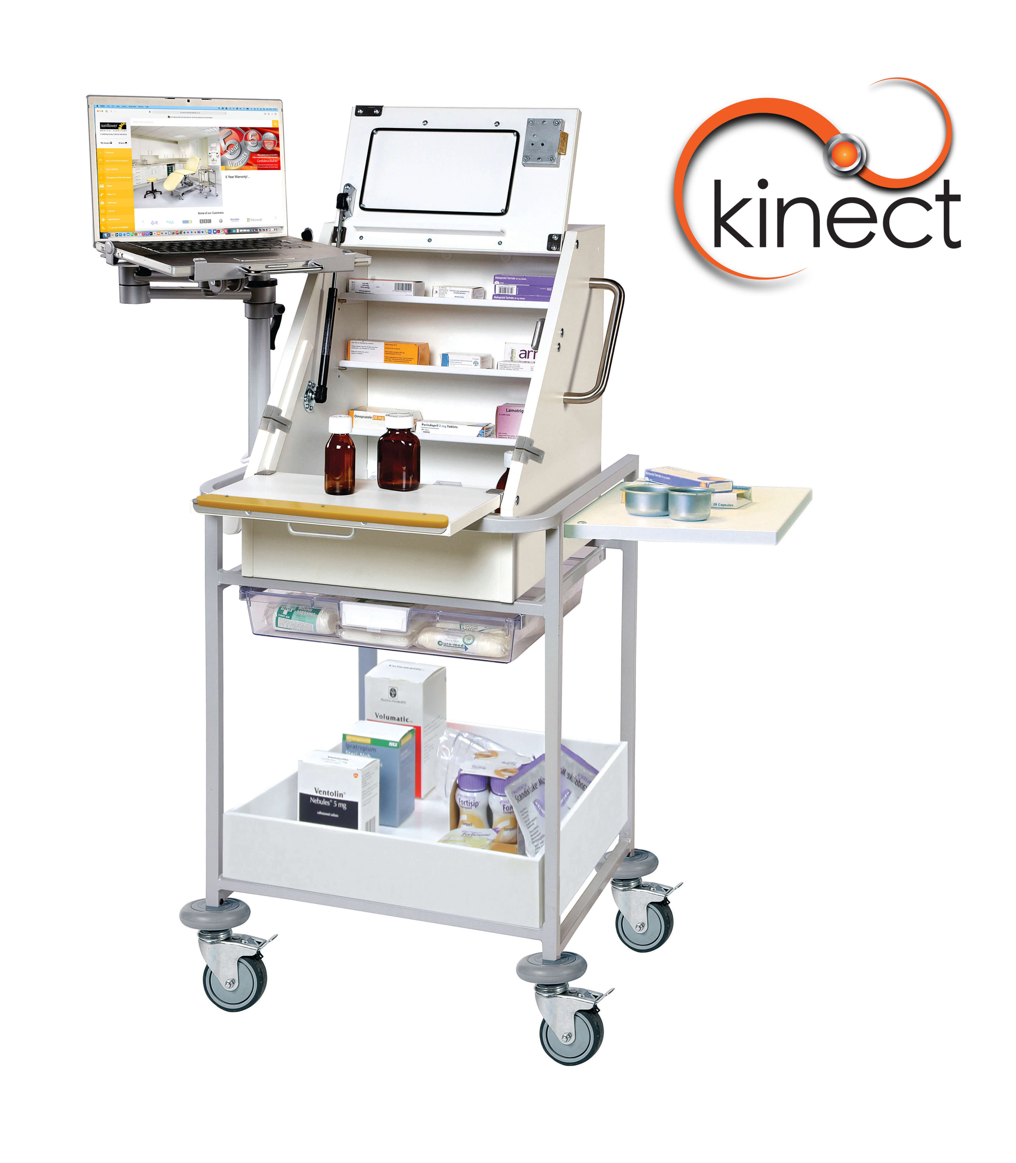 Kinect EPMA Station - Small Ward Drug Trolley with Storage Tray [Sun-KES3]